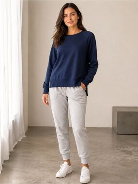 Super Soft NWT Interval Flex Fleece Crew Neck Sweatshirt Navy Modal Pullover
